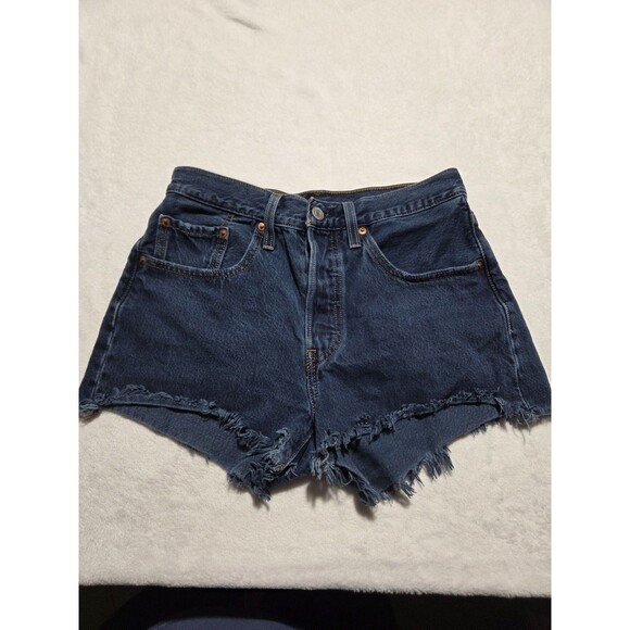 Levis 501 Shorts Womens Size 26 Waist Blue Denim  Button Fly Cotton Raw Hem - Picture 1 of 10